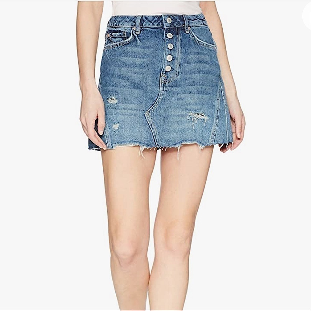 Free People Cotton button fly Women's Denim A-Line Miniskirt distressed size 24